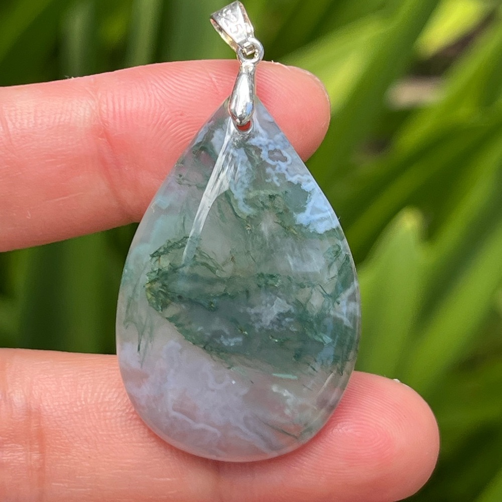 Sterling silver 925 stamped beautiful moss agate pendant 1728